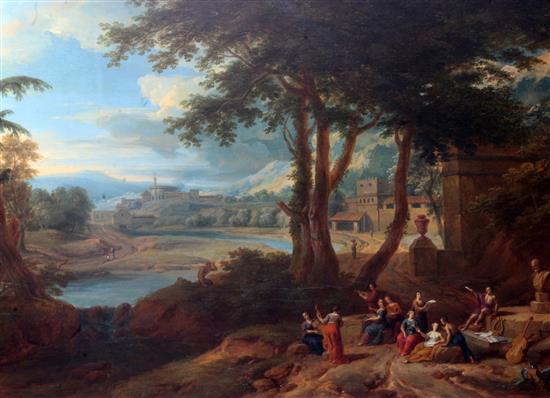 After Claud Lorrain Musicians in a classical landscape 35 x 50in.